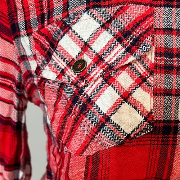 Red Blue and White Plaid Button Down Collard Shirt for Women Soft & Casual - Picture 5 of 11